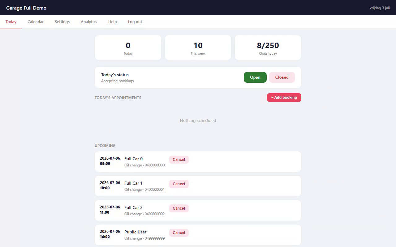 BookingAI dashboard
